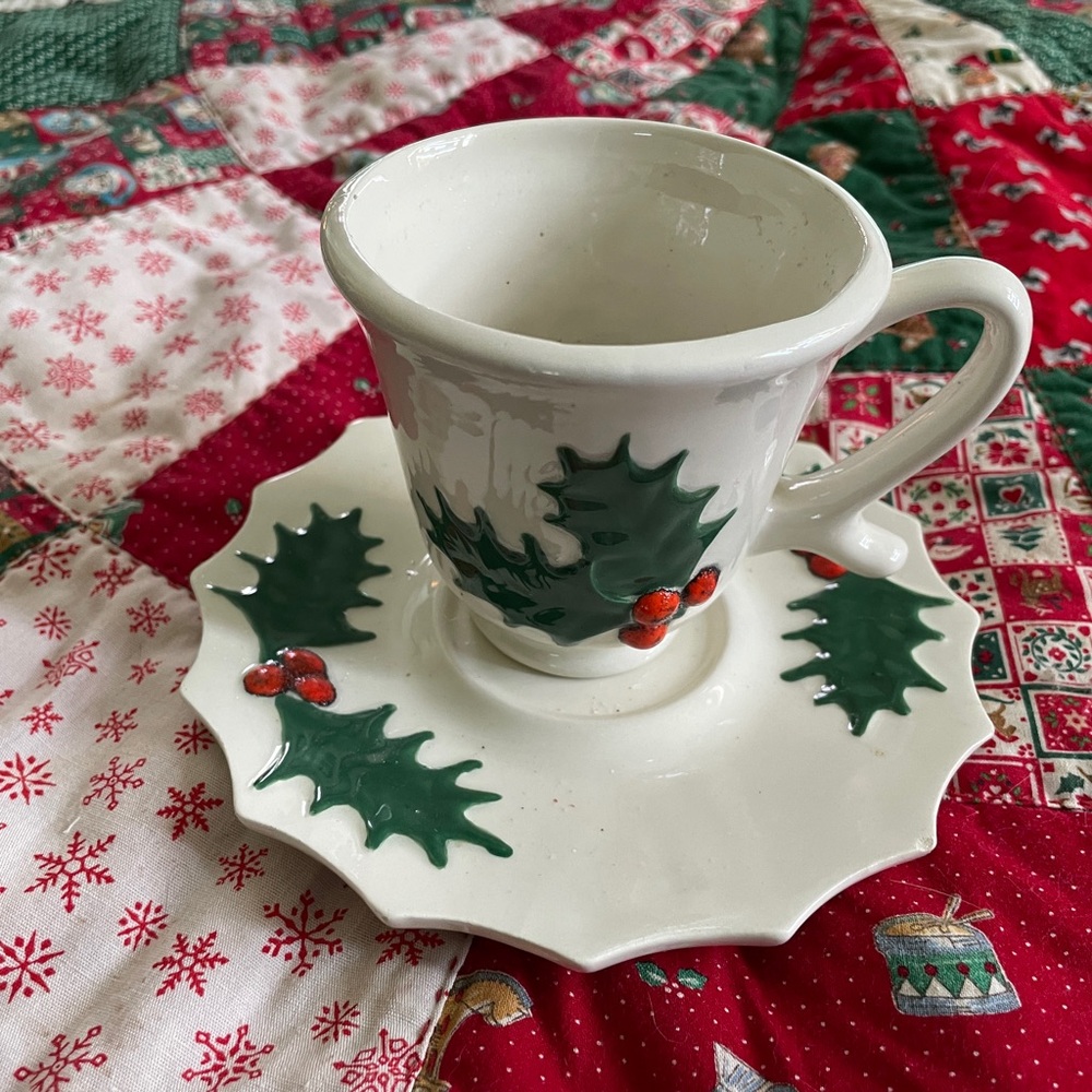 Lefton Vintage White Holly Dish 1970